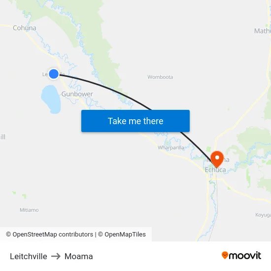 Leitchville to Moama map