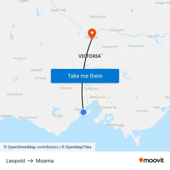 Leopold to Moama map