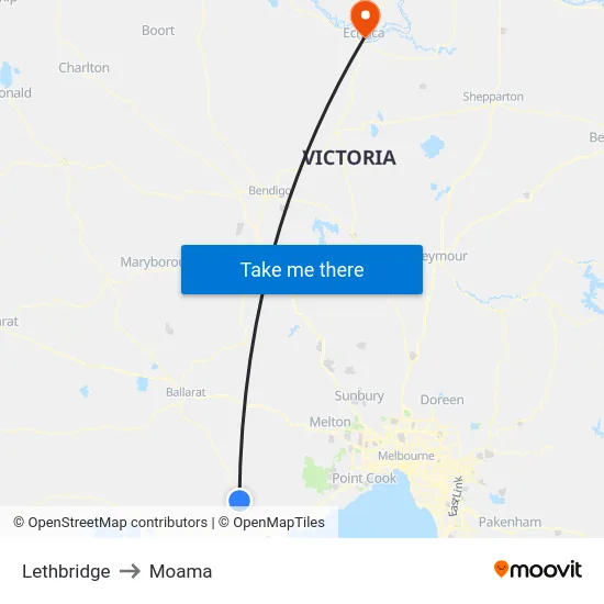 Lethbridge to Moama map