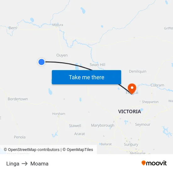 Linga to Moama map