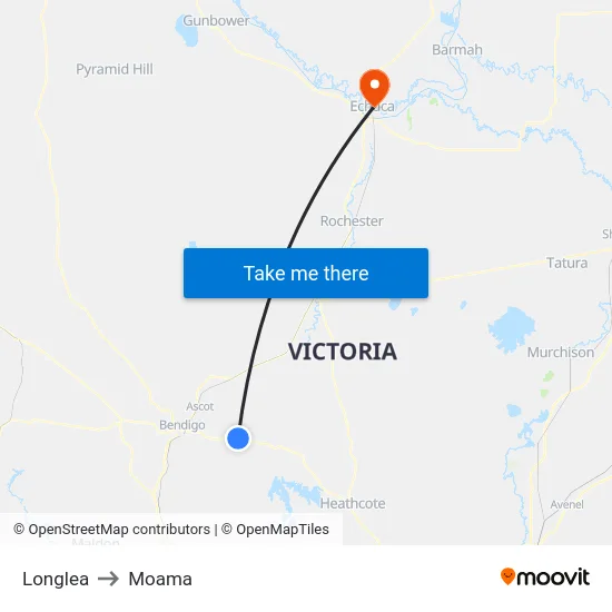 Longlea to Moama map