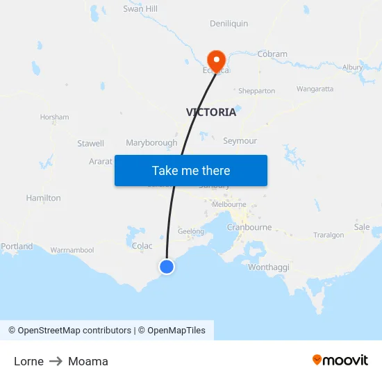 Lorne to Moama map