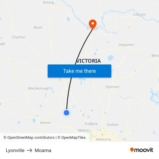 Lyonville to Moama map