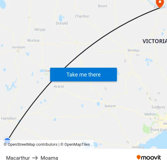 Macarthur to Moama map
