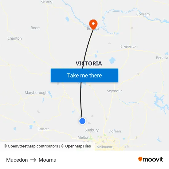 Macedon to Moama map
