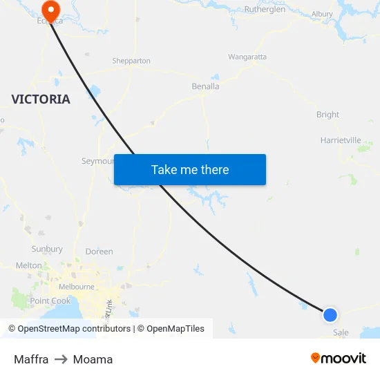 Maffra to Moama map