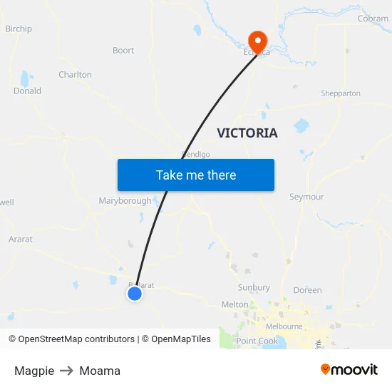 Magpie to Moama map