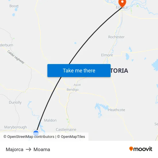 Majorca to Moama map