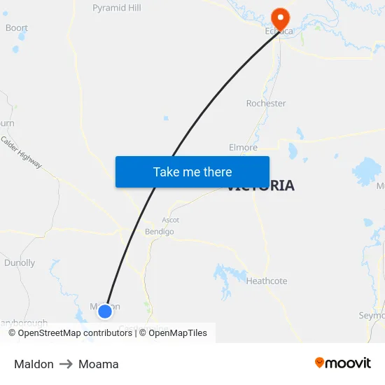 Maldon to Moama map