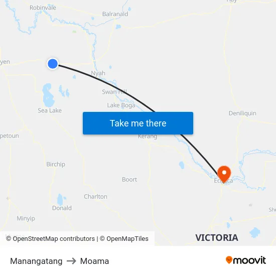 Manangatang to Moama map