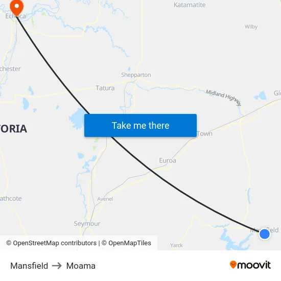 Mansfield to Moama map
