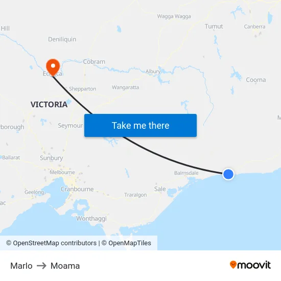 Marlo to Moama map