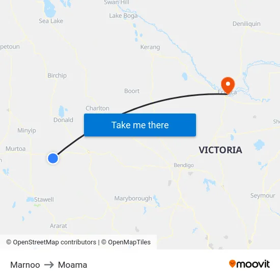 Marnoo to Moama map