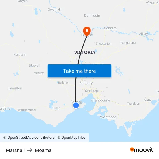 Marshall to Moama map
