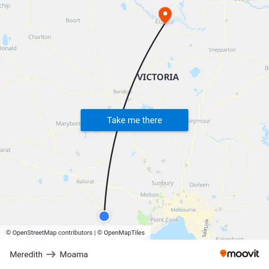 Meredith to Moama map