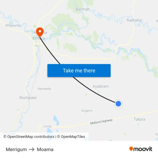 Merrigum to Moama map