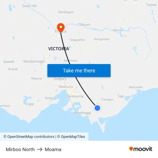 Mirboo North to Moama map