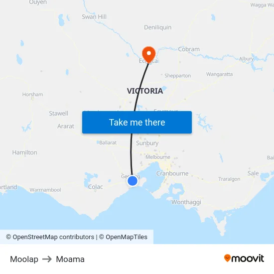 Moolap to Moama map