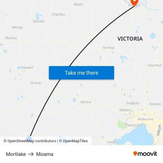 Mortlake to Moama map