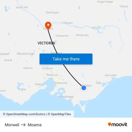 Morwell to Moama map