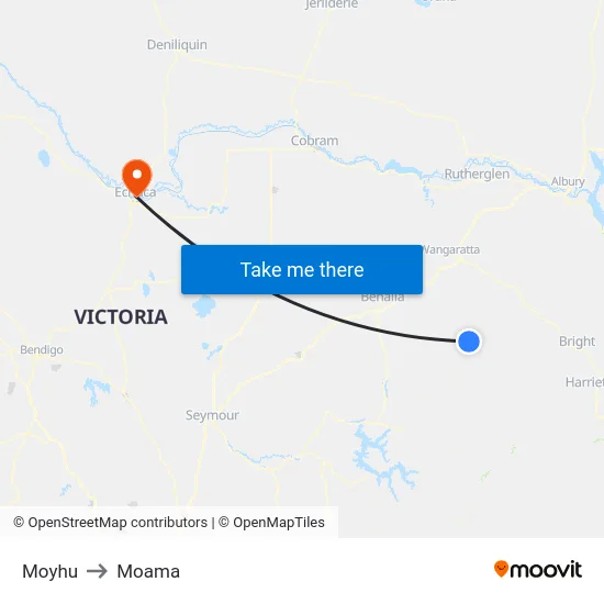 Moyhu to Moama map