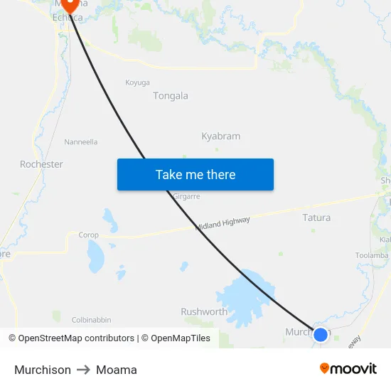 Murchison to Moama map