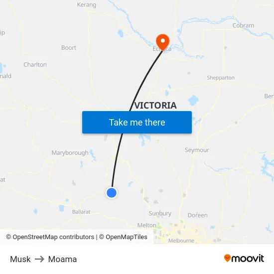 Musk to Moama map