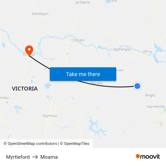 Myrtleford to Moama map