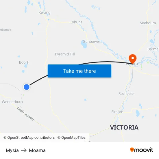 Mysia to Moama map