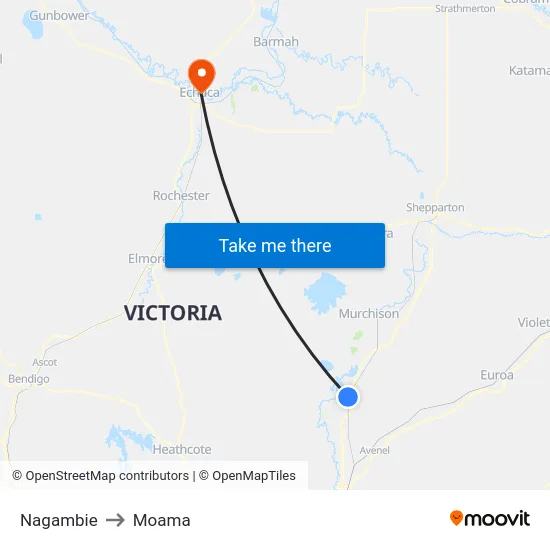 Nagambie to Moama map