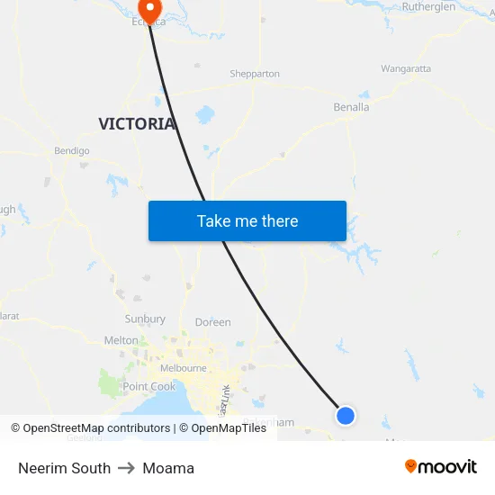 Neerim South to Moama map