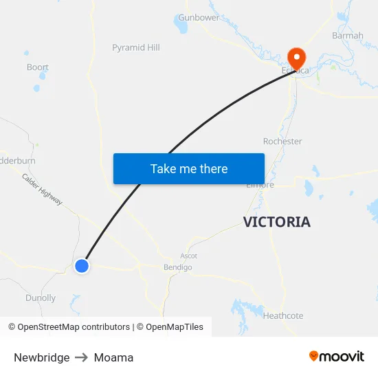 Newbridge to Moama map