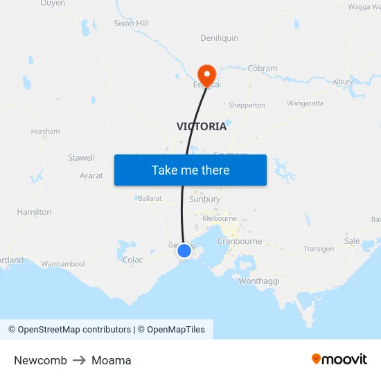 Newcomb to Moama map