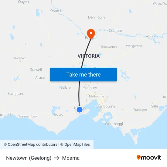 Newtown (Geelong) to Moama map