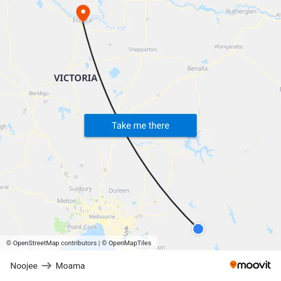 Noojee to Moama map