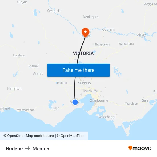 Norlane to Moama map