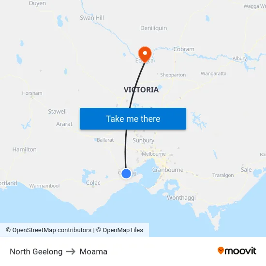 North Geelong to Moama map
