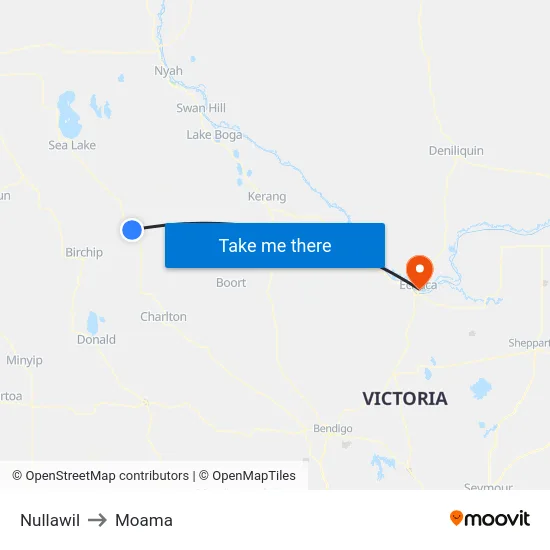 Nullawil to Moama map