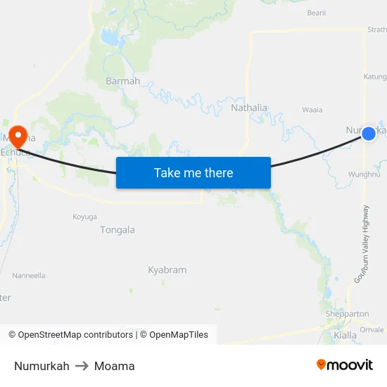 Numurkah to Moama map