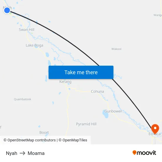 Nyah to Moama map