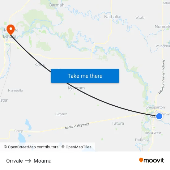 Orrvale to Moama map