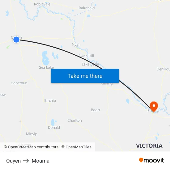 Ouyen to Moama map
