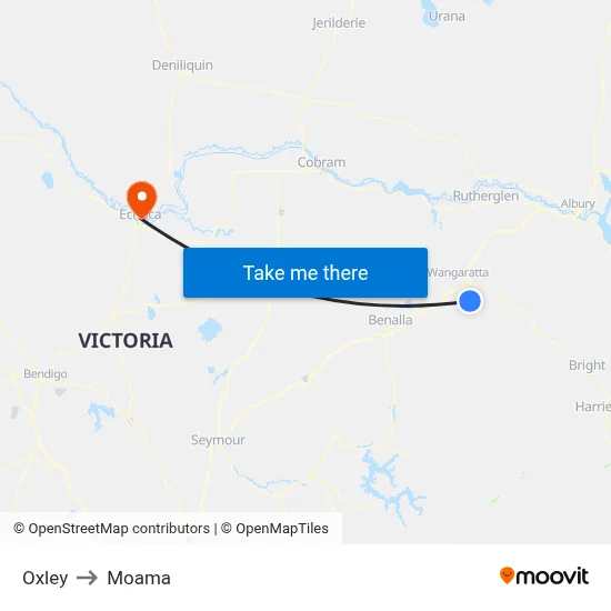 Oxley to Moama map