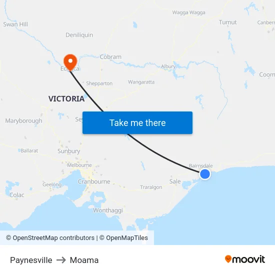 Paynesville to Moama map