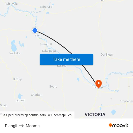 Piangil to Moama map