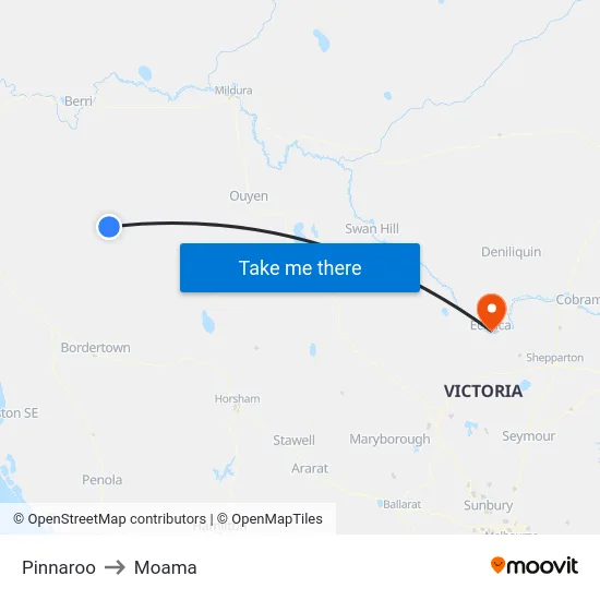 Pinnaroo to Moama map