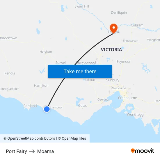 Port Fairy to Moama map