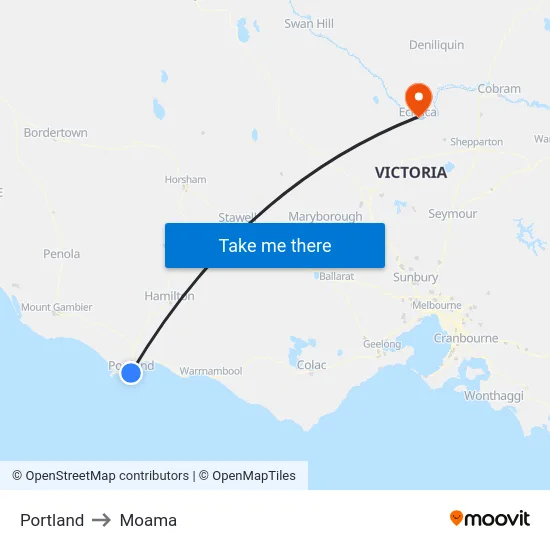 Portland to Moama map