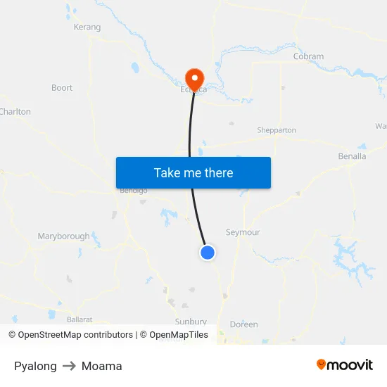 Pyalong to Moama map