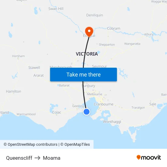 Queenscliff to Moama map